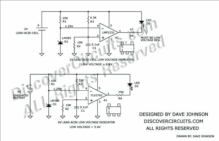 Lead Acid Battery Low Voltage Indicator Circuit